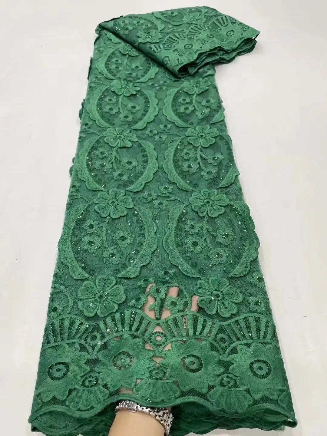 

Green Nigerian Lace Fabric African Tulle Lace Fabric French Lace Fabric 2021 High Quality 5 Yards for Party Dress