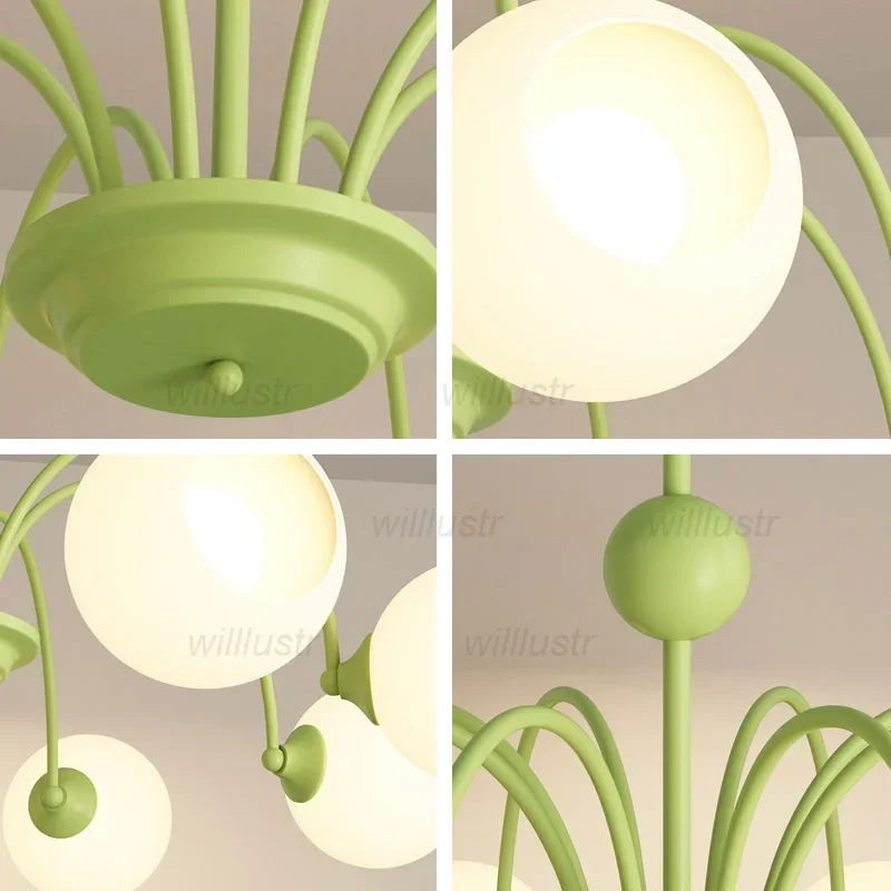 Металлический подвесной светильник зеленого золота в кремовом стиле стеклянный