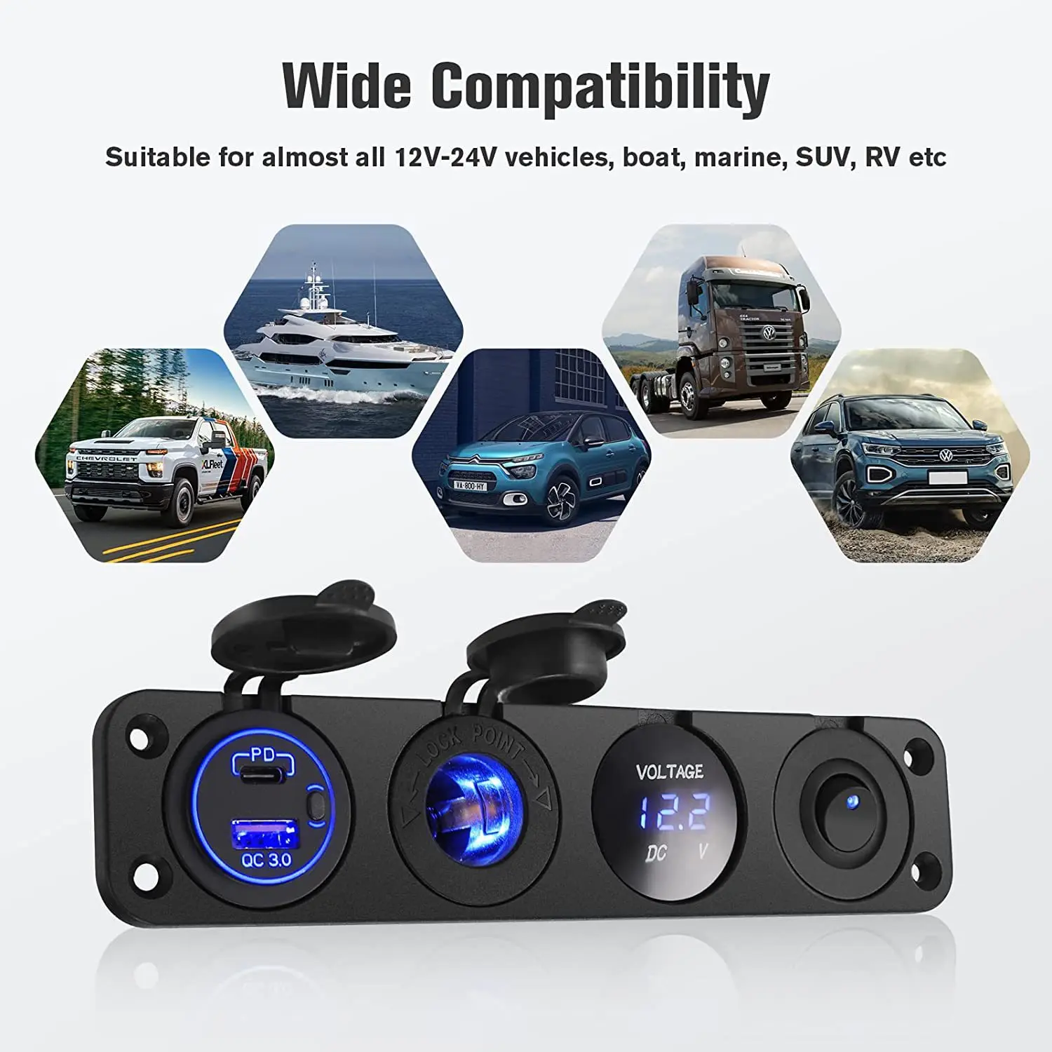 4 в 1 панель PD QC3.0 USB Автомобильное зарядное устройство светодиодный вольтметр
