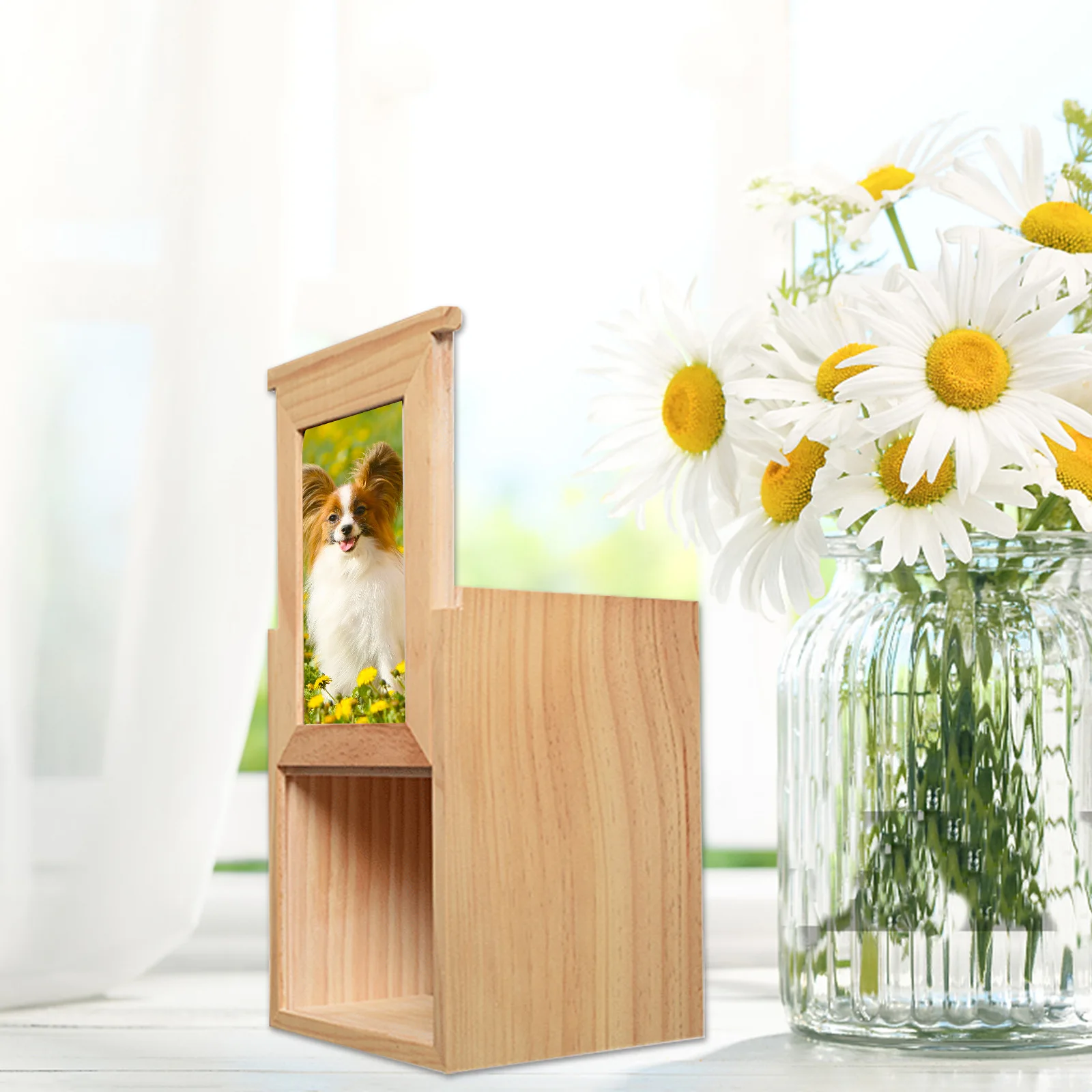 Деревянная мемориальная урна для домашних животных с фоторамкой