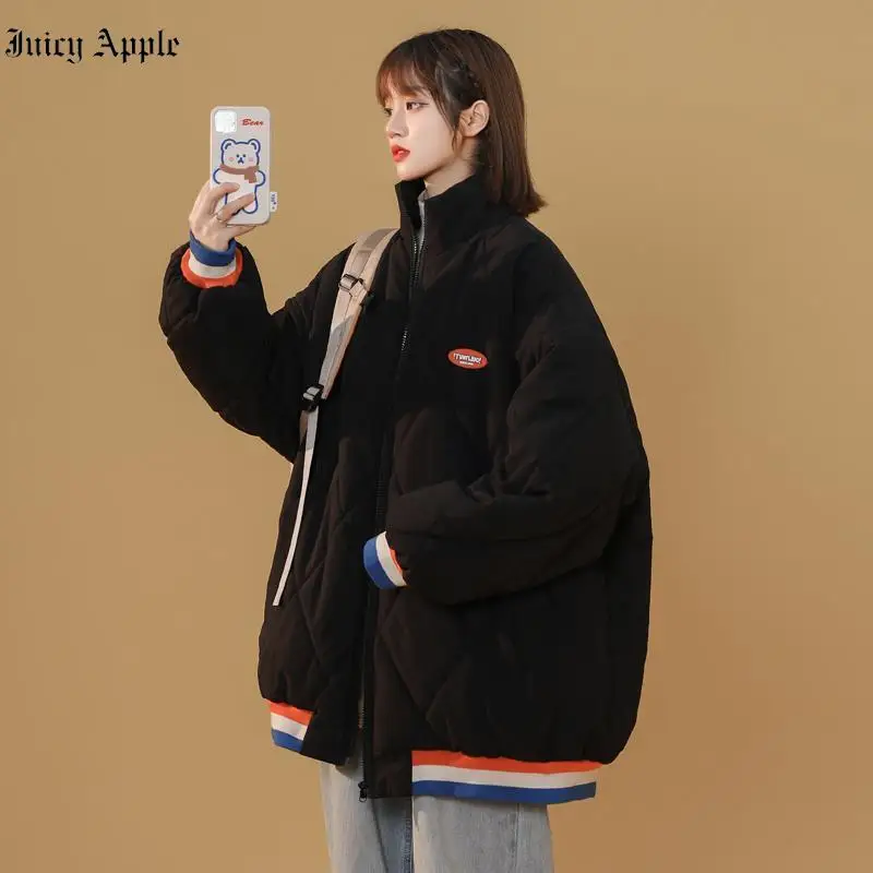 Women's Winter Jackets 2022 Stand-neck Zipper Pockets Parkas New Thick Warm Coats Streetwear Loose Casual Jacket Female Outwear