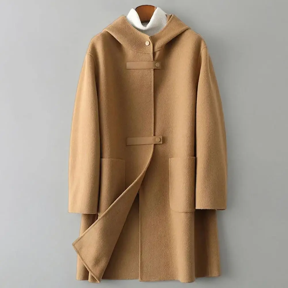 

Теплое удобное шерстяное пальто, стильное Женское шерстяное пальто средней длины, однобортное пальто с капюшоном и карманами для улицы