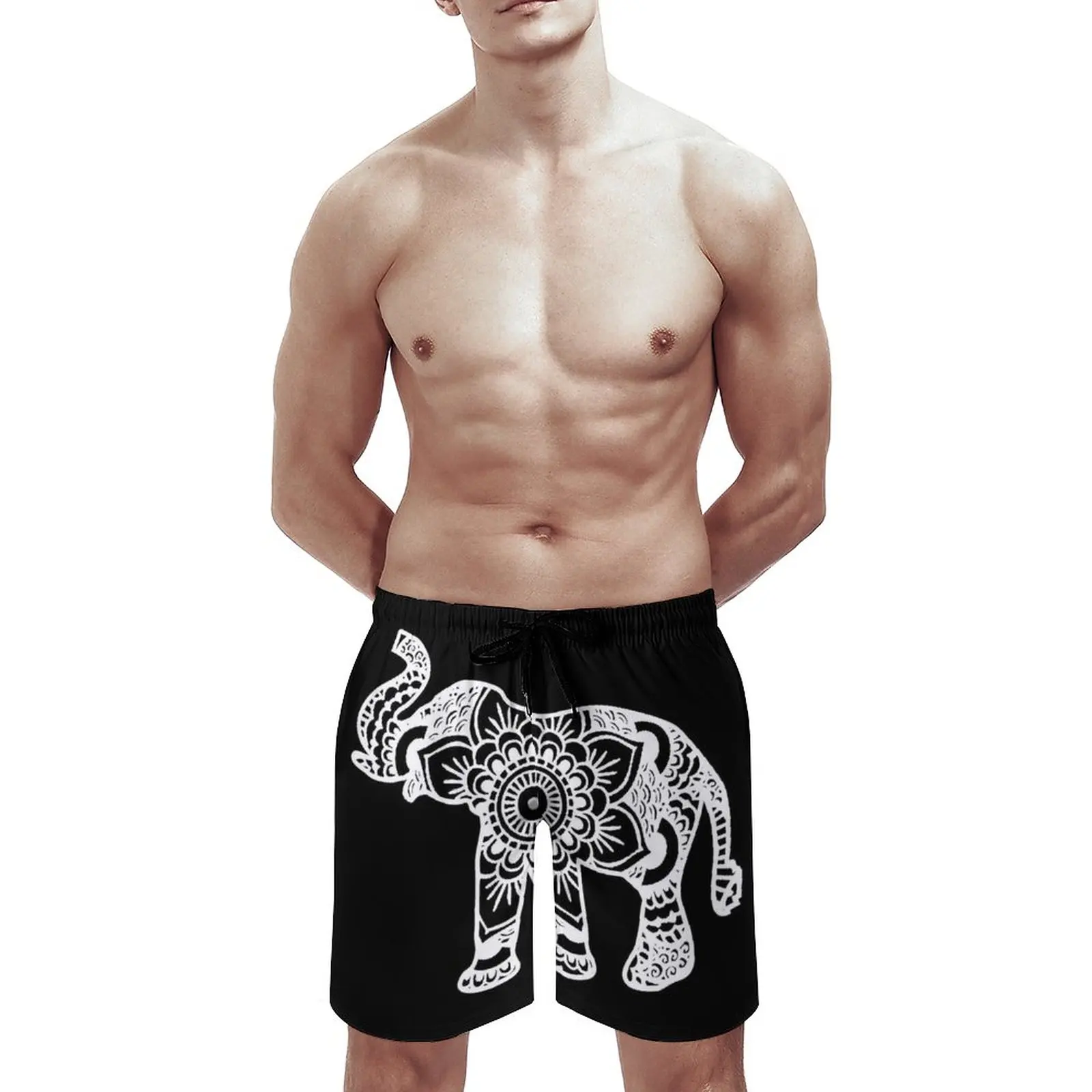 Мужские пляжные шорты с мандалой Белые сетчатой подкладкой плавки для серфинга