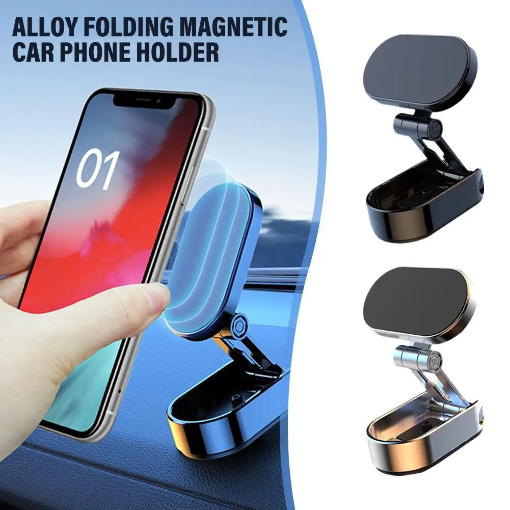 

New Alloy Folding Magnetic Car Phone Holder Strong Magnet 360 Rotation Universal Dashboard Mount for Smartphones Tablets