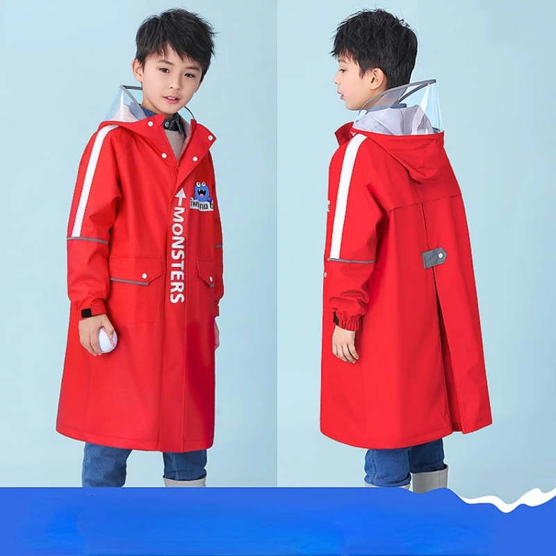

Full body waterproof skin friendly thickened fabric children's raincoat with schoolbag for middle and primary school students