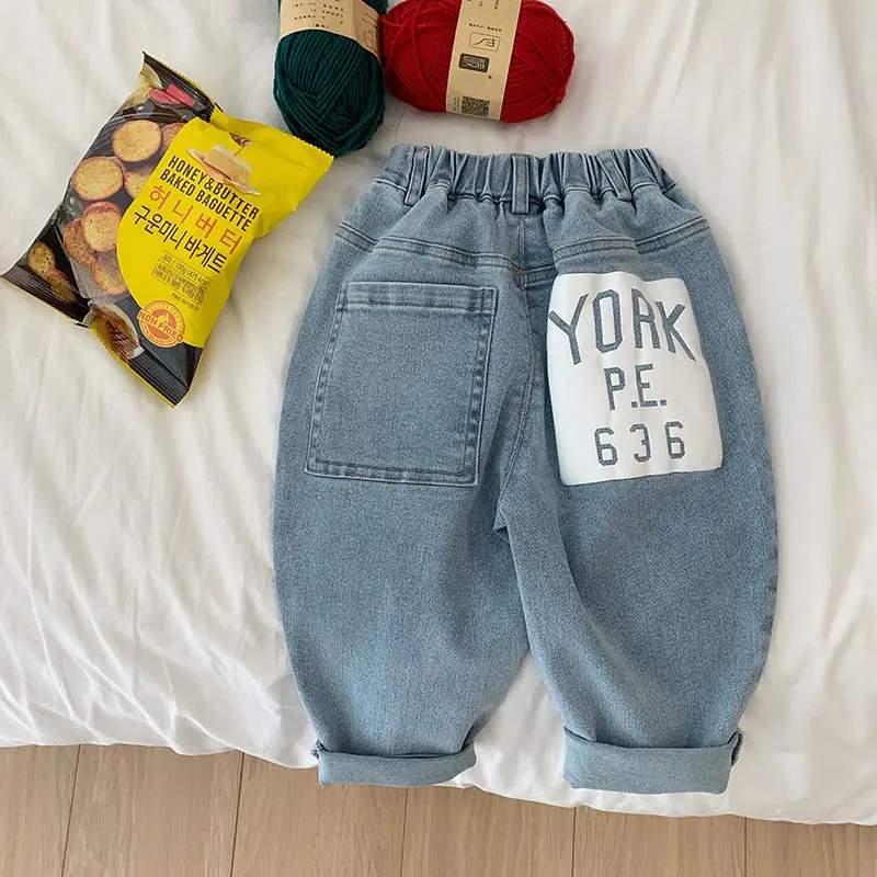 Children's Autumn Jeans Pant New Korean Edition Boys and Girls Spring Pants Children's Cool Casual Jeans Trousers