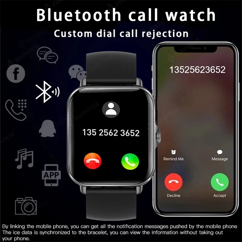 Фото Смарт-часы мужские/женские водонепроницаемые с Bluetooth и сенсорным циферблатом №2