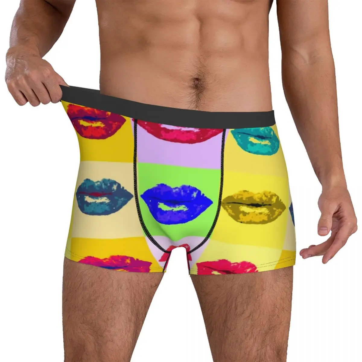 

Pop Art Kiss Underwear Colorful Lips Print Men Panties Printing Soft Boxershorts Trenky Boxer Brief Plus Size