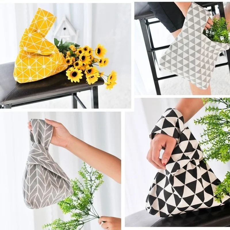 Женская тканевая Сумочка с узлом в японском стиле Милая женская кошелек для