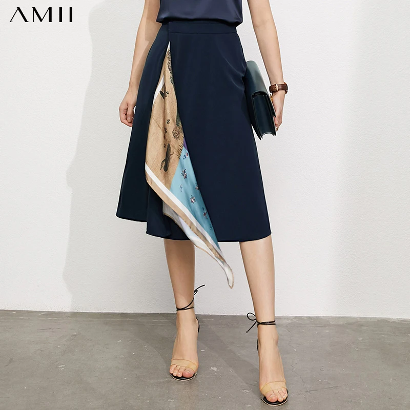 

Amii Minimalism Summer New Women's Skirt Fashion Vintage Printed Patchwork Aline Calf-length Women's Summer Dress 12170191
