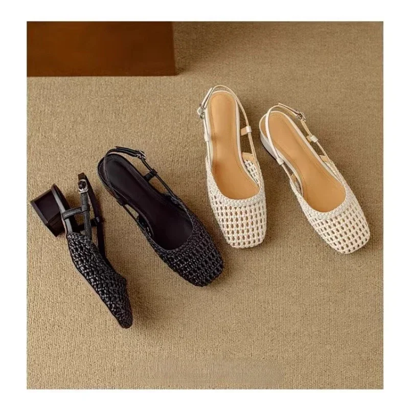 Сандалии женские с открытым носком босоножки на устойчивом каблуке без застежки