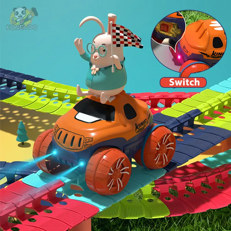 Rechargeable Kids Track Cars For Boy Flexible Track with LED Light-Up Race Car Set Anti-gravity Assembled Track Car Gift for Kid