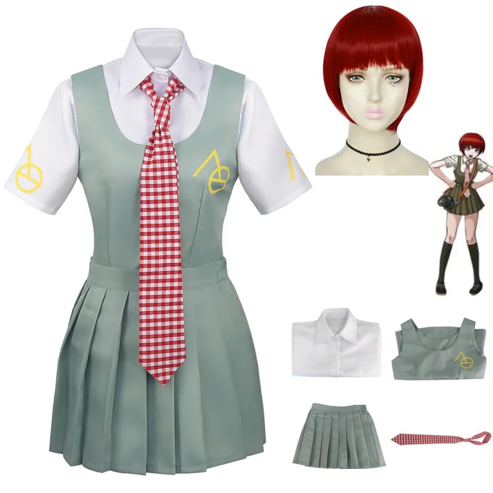 Anime Game Koizumi Mahiru Danganronpa Goodbye Despair Cosplay Costume Wig Green Jk School Uniform Woman Sexy Kawaii Party Suit