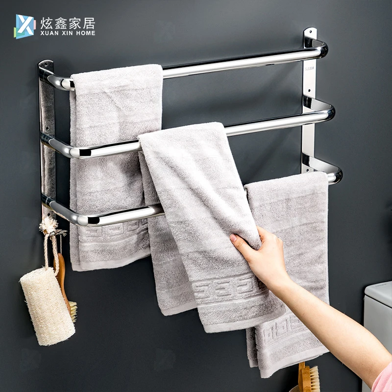 bathroom towel holder stainless steel shower room rack single rod layer wall mounted multilayer commonly used hanger with hook free global shipping