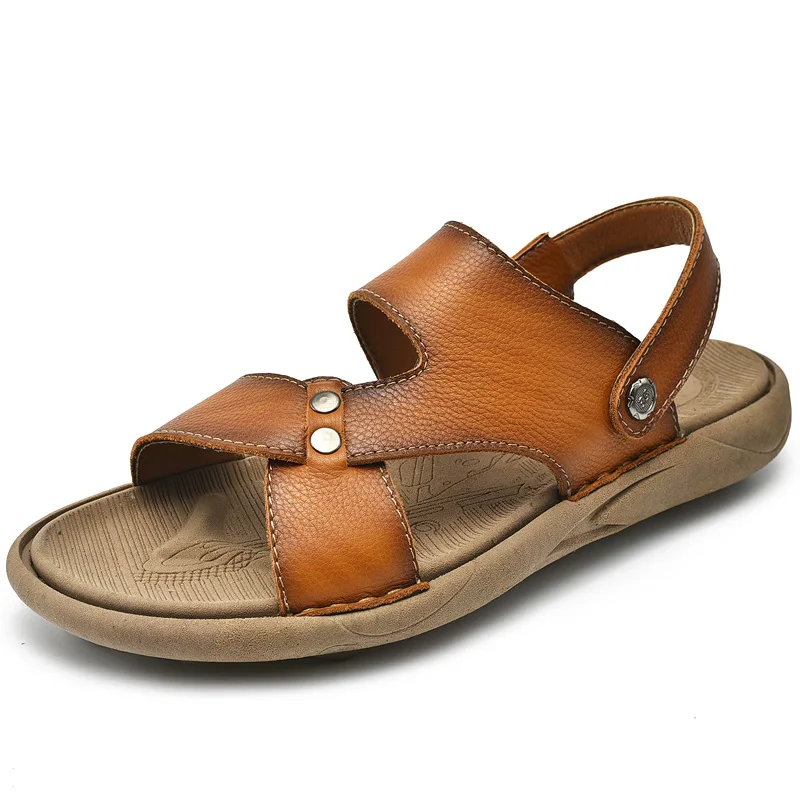 

Мужские сандалии из коровьей кожи, летние мужские кожаные сандалии, пляжная обувь на толстой подошве, Нескользящие римские сандалии, новинка 2023