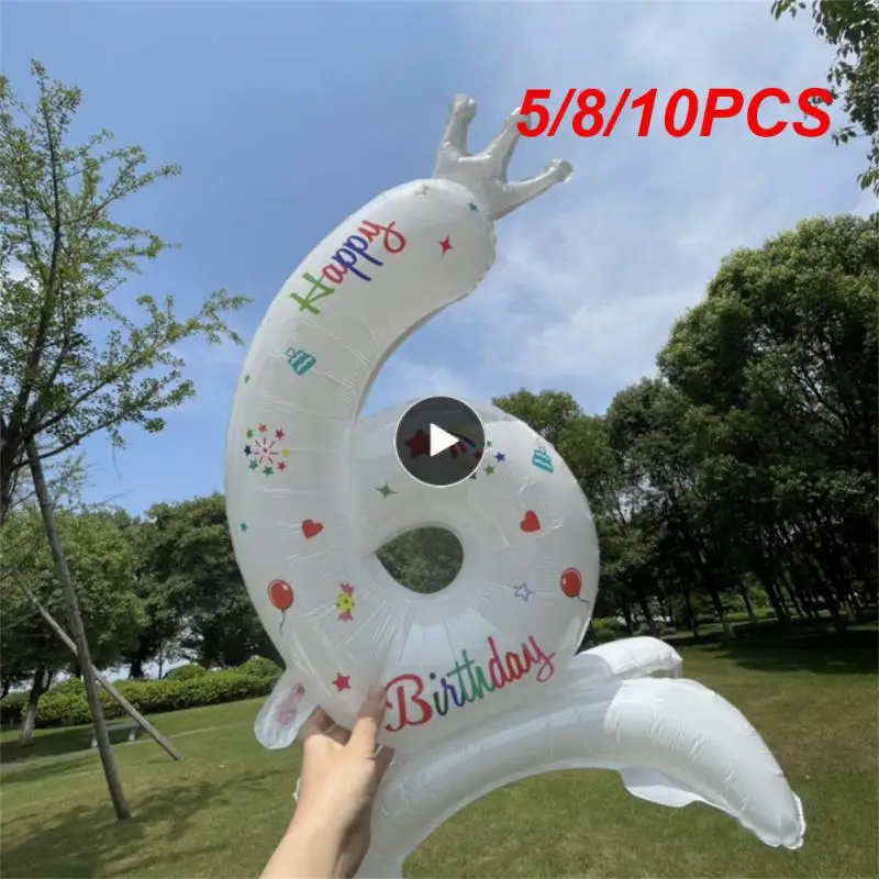 

5/8/10PCS Mini Reusable Party Decor White Standing Crown Anniversary Balloon Aluminum Film Digital Balloons Balloon Decor