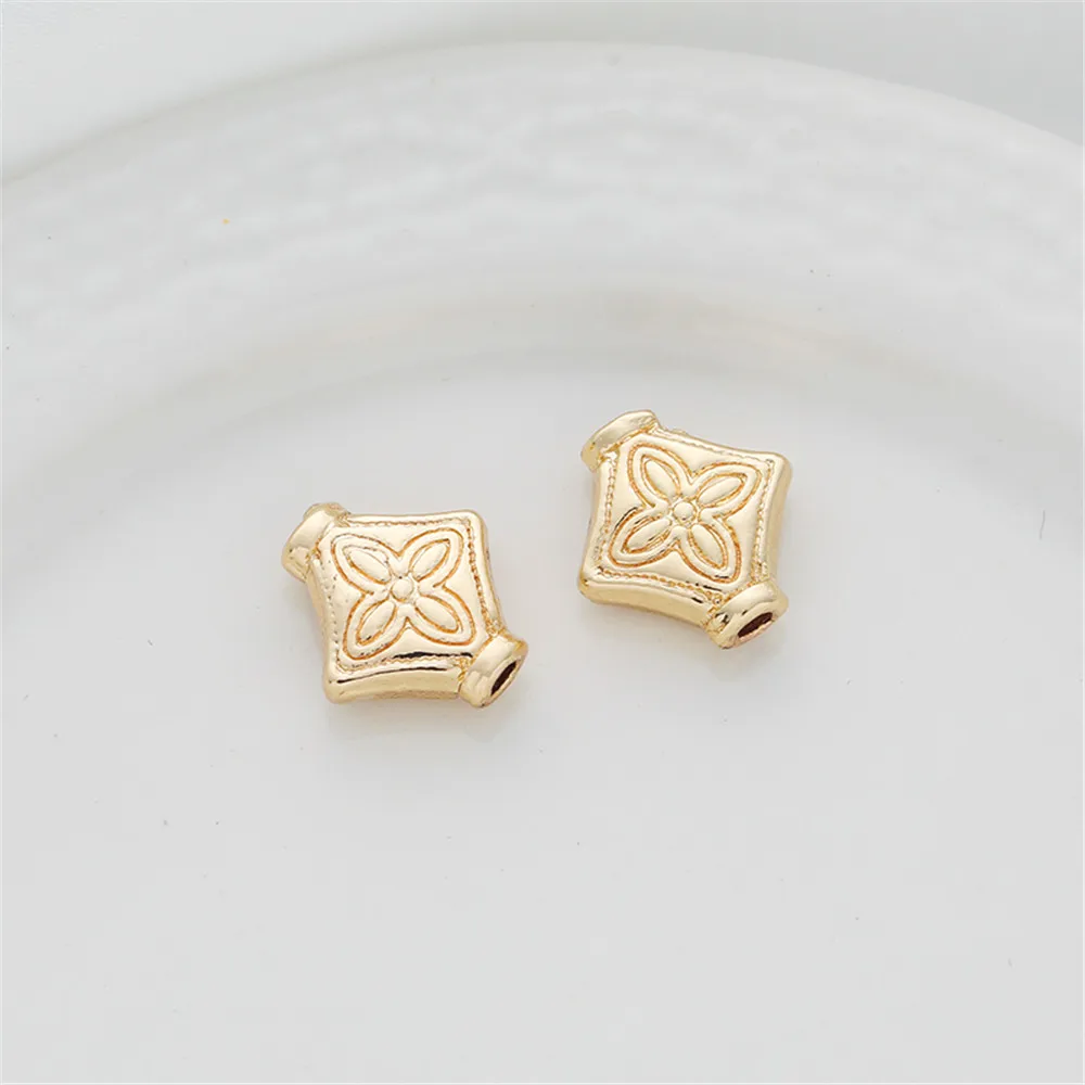 

10mm Diamond Pattern Through Hole 14K Gold Plated Spacer Beads for DIY Jewelry Making Components Bracelets Accessories