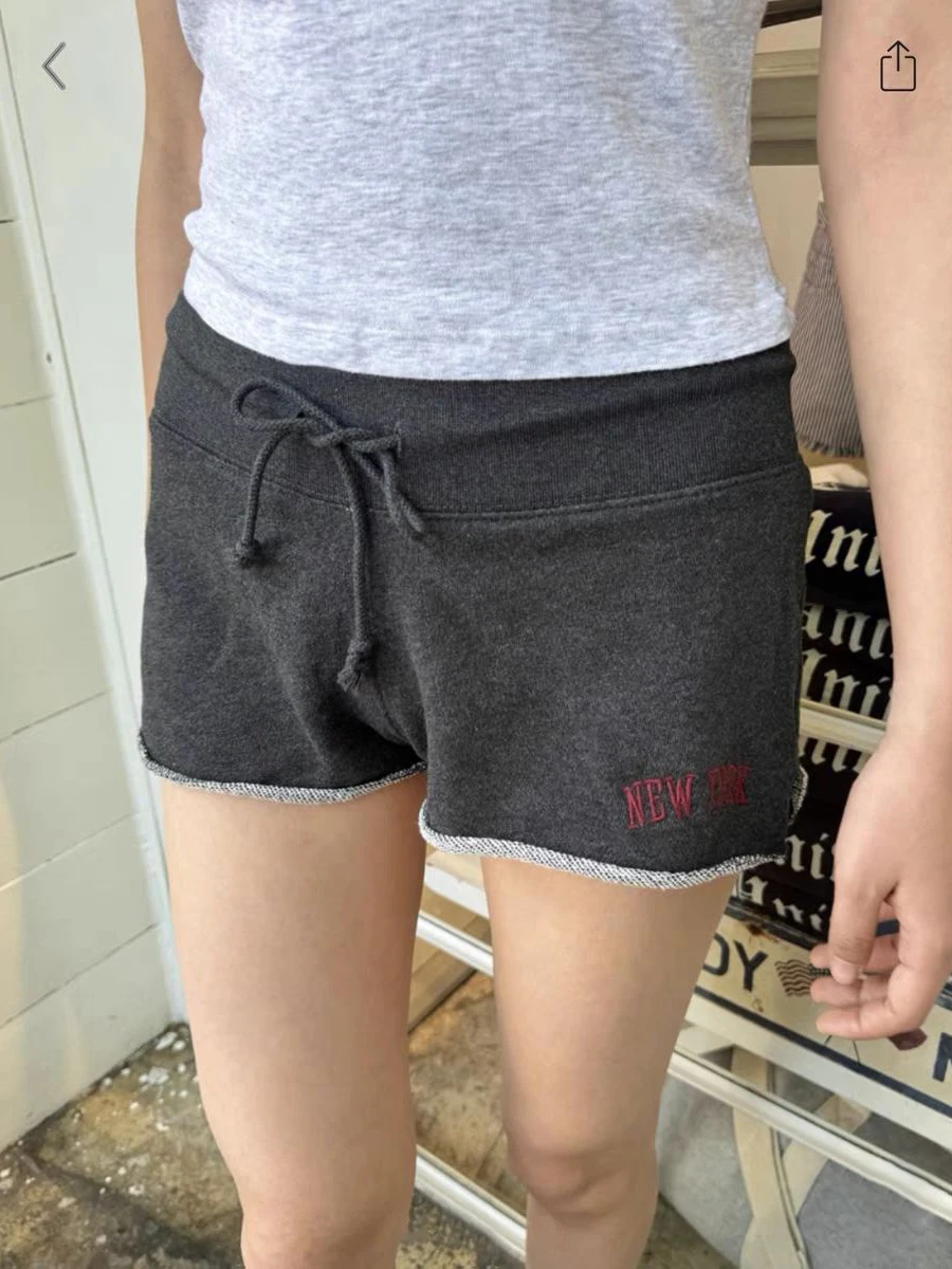 Шорты женские хлопковые с вышивкой свитшот кулиской свободные прямые короткие