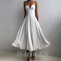 haowen summer black prom homecoming dresses spaghetti strap a line tea length robe de bal short white party gowns for graduation