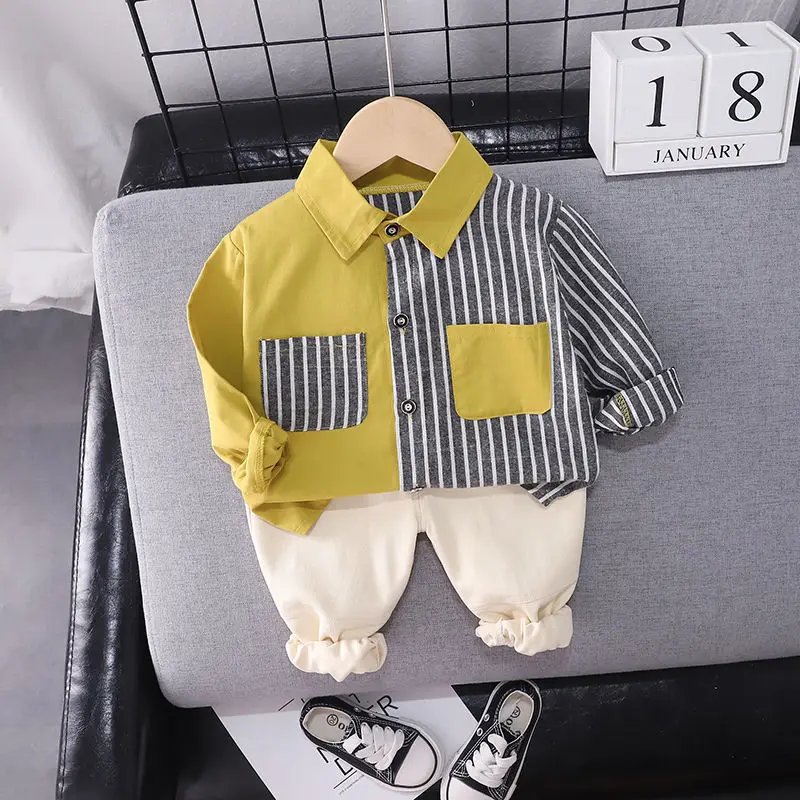 

Baby Boy Suit Clothing Sets Kid Clothes for Boys Suit Fashion Tops Stripe Shirt + Pants 2pcs Outfit Kids Costume Kids X62