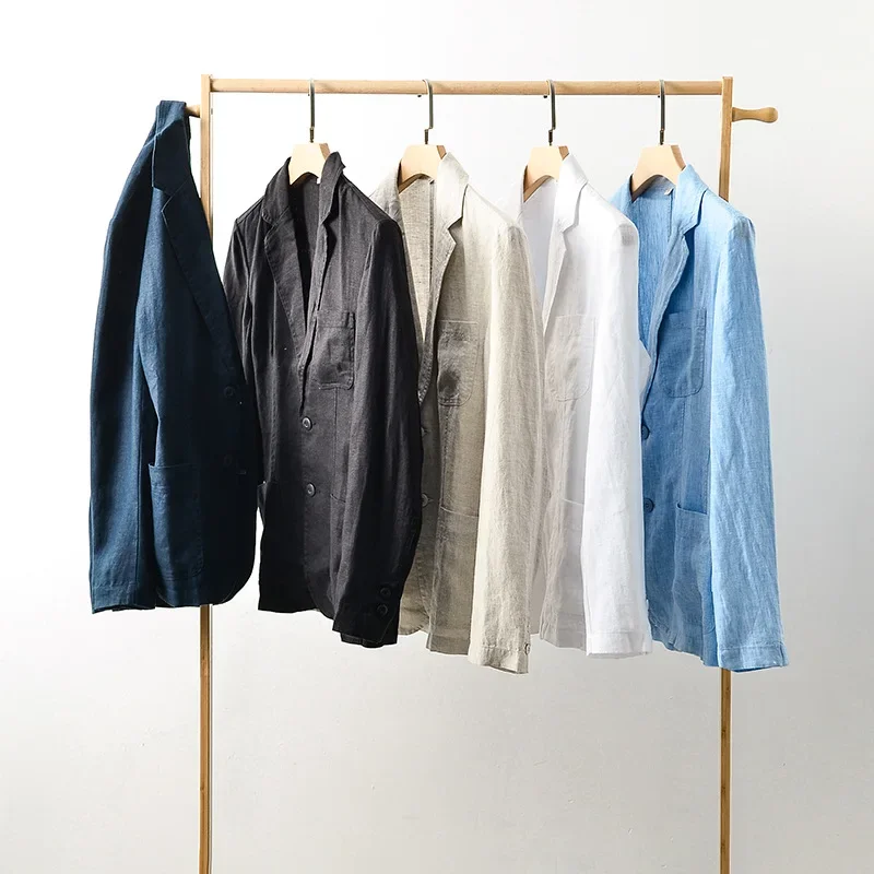 Мужской однобортный Блейзер из чистого льна повседневный однотонный жакет