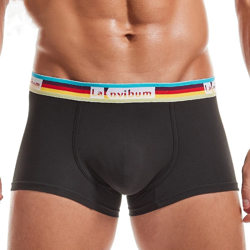 

Mens Patchwork Boxer Briefs Cotton Rainbow Print Sports Boxers Mid Waist Underwear Man Breathable Knit Boxershorts Homme Panties