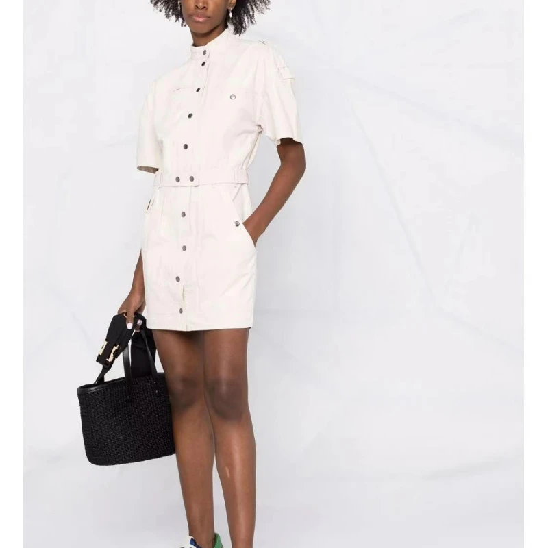 

Женское однобортное платье из хлопка, короткое платье с поясом, сезон весна-лето 2023