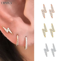 crmya gold silver plated stud earrings for women piercing cz zircon fashion lightning earrings 2022 jewelry wholesale