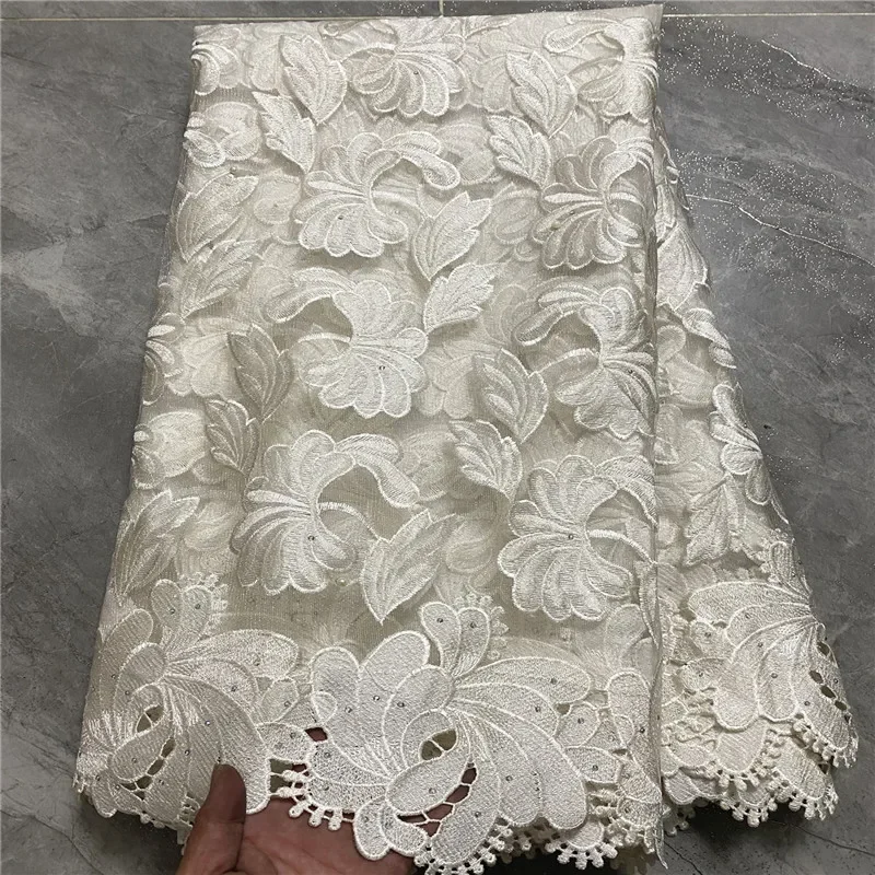 

5 Yard Newest Hot Selling French Lace With Beads High Quality African Tulle Cord Lace Net Embroidered Fabric For Wedding PS10182