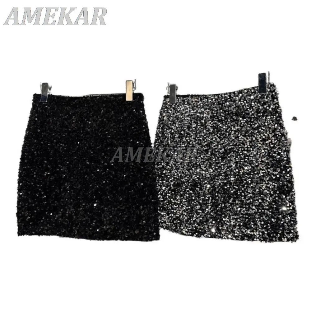2023 Spring Black Velvet Shorts For Women Sequined Shiny Versatile Short Pants Lady Sexy Clubwear Shorts Hot Pants High Street