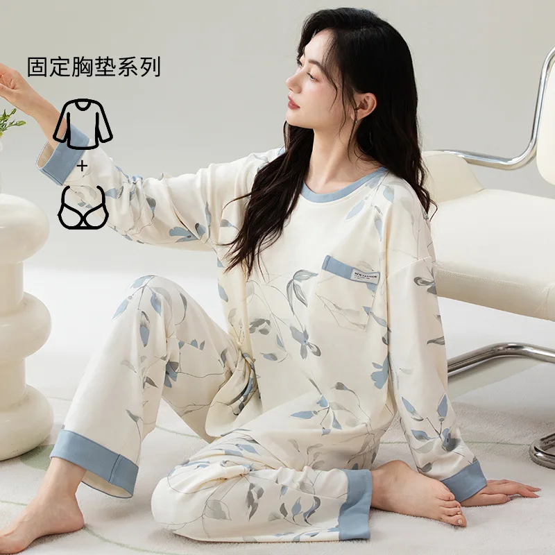 Осенние и весенние пижамы с нагрудными подушечками женские комплекты одежды