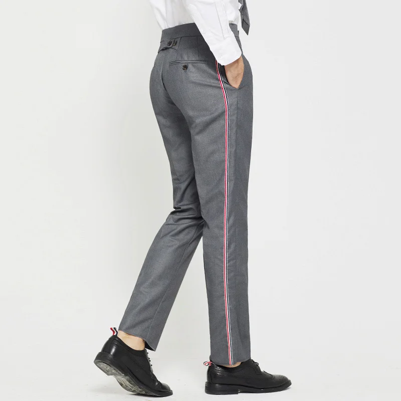 

Men's THOM Spring Autunm Fashion Brand Trousers For Men Side Seam Twill Skinny Striped Luxury Harajuku Foraml TB Pants
