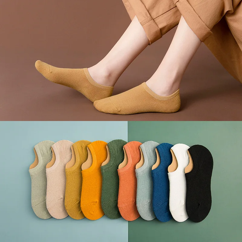 

10 Pairs Women Socks High Quality Matching Casual Socks Summer Thin Cotton Bottom Non-slip Invisible Low Short Socks Breathable