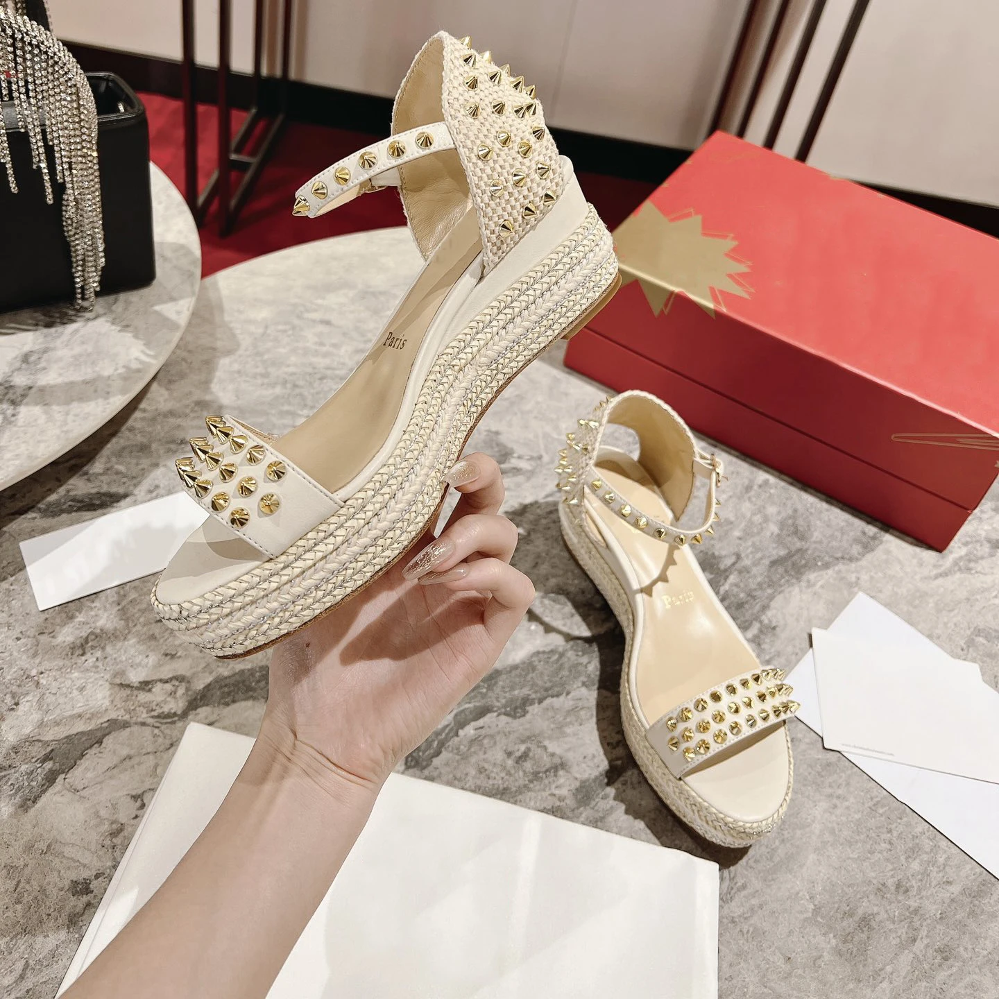 Top Quality Red Sole Womens High Heels 6cm Shoes Luxury Fashion Ladies Braided Sandals Classic Retro Designer High Heel HJ2053