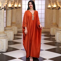 muslim fashion robe femme musulmane orange satin diamonds loose bat sleeve cloak middle east dubai abaya turkey long dress
