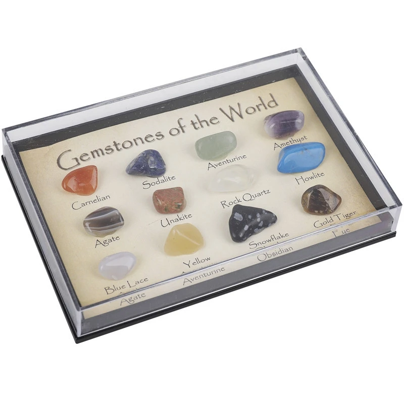 

12 шт./компл. из камня и минерального природного кристалла, драгоценный камень, стандартный красный агат, обсидиан, образцы минеральных крист...