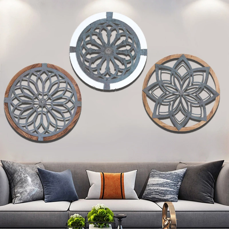 

Heritage Round Art Wooden Hanging Ornament Wall Mount Creative Design Pastoral Style Wall Hang Restaurant Living Room Home Decor