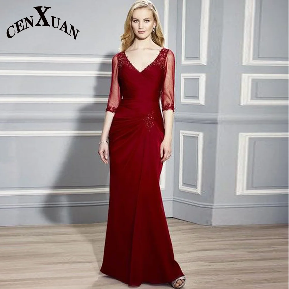 

Cenxuan Red Mermaid Half Sleeves Mother of The Brides Evening Wedding Party Celebrity Birthday Robes De Soirée Made To Order