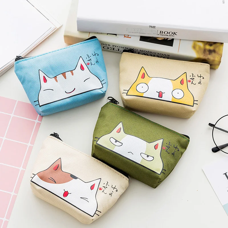 Cartoon Cat Print Key Coin Purse Women Wallet Mini Oxford Card Holder Zipper Money Pouch Purse Storage Bag Kawaii Girls Wallet