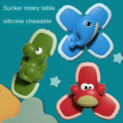 

Fidget Suction Cup Spinner Toy For Baby 1 2 Year Cartoon Insect Rotating Rattle Sensory Educational Games Rattles for Kids
