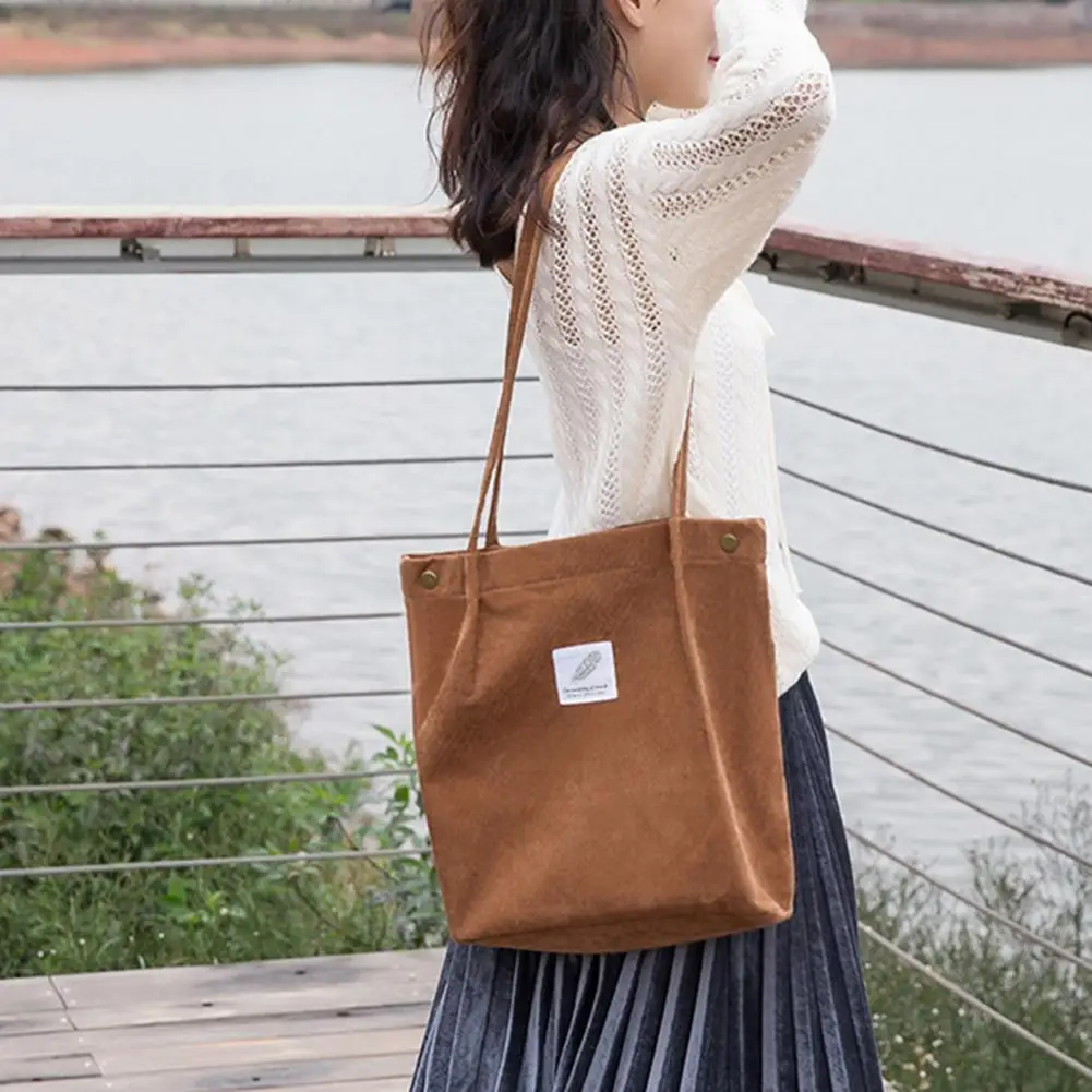 

Многоразовая Женская Вельветовая Сумка-тоут с ручкой и кнопкой