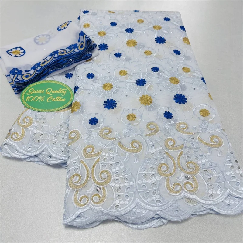 

7 yard Swiss lace fabric latest heavy beaded Embroidery African 100% cotton fabrics Swiss voile lace popular Dubai style 9L09074