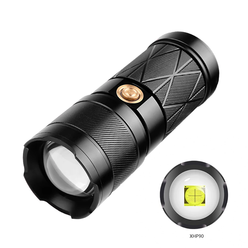 

XHP90 Mini Portable LED Flashlight Waterproof Aluminum Alloy Telescopic Zoom Waterproof Torch Tail With Outdoor Camping Lantern
