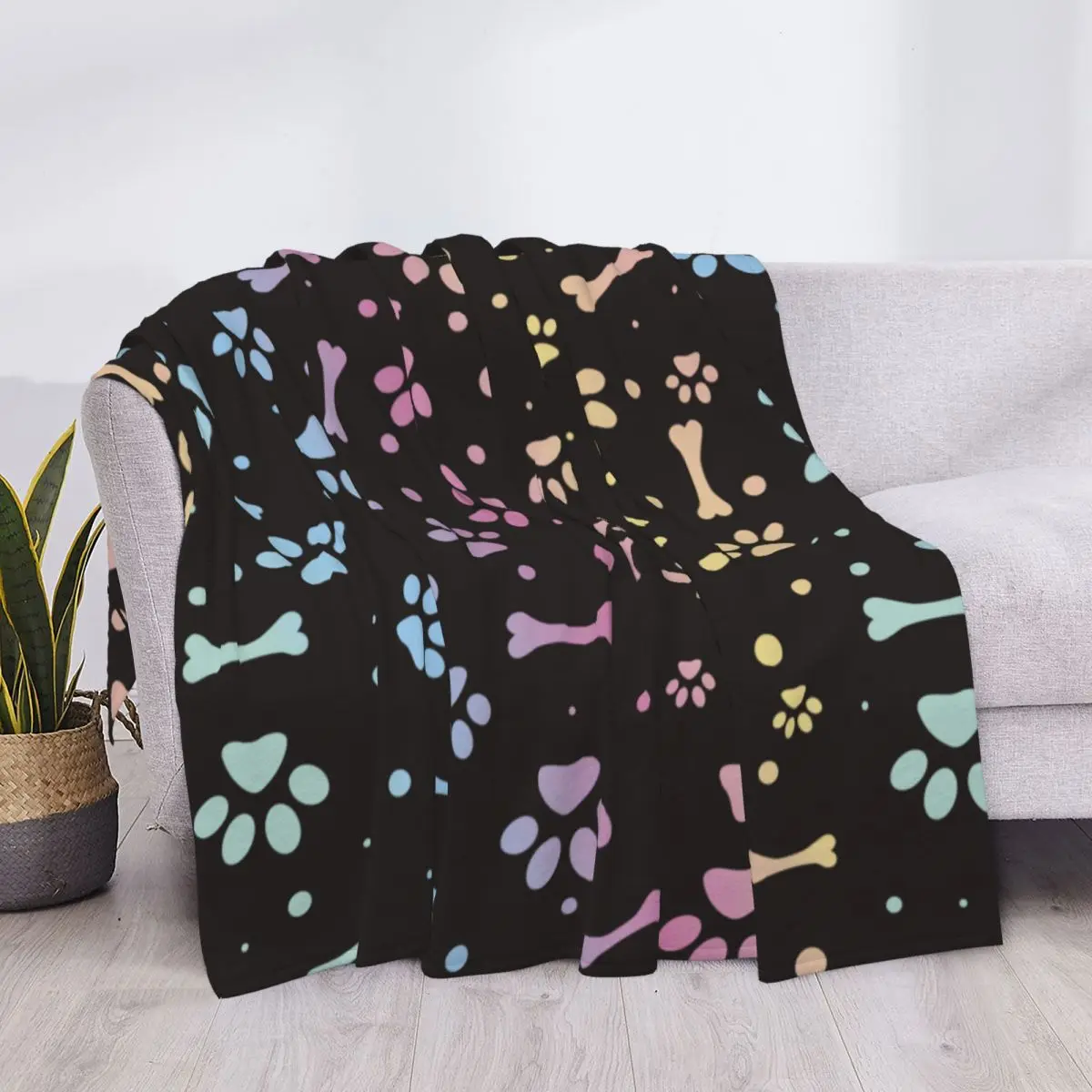 

Одеяло в виде собачьих лап и костей, зимнее флисовое многофункциональное супер мягкое одеяло для кровати, офиса, плюшевое тонкое одеяло
