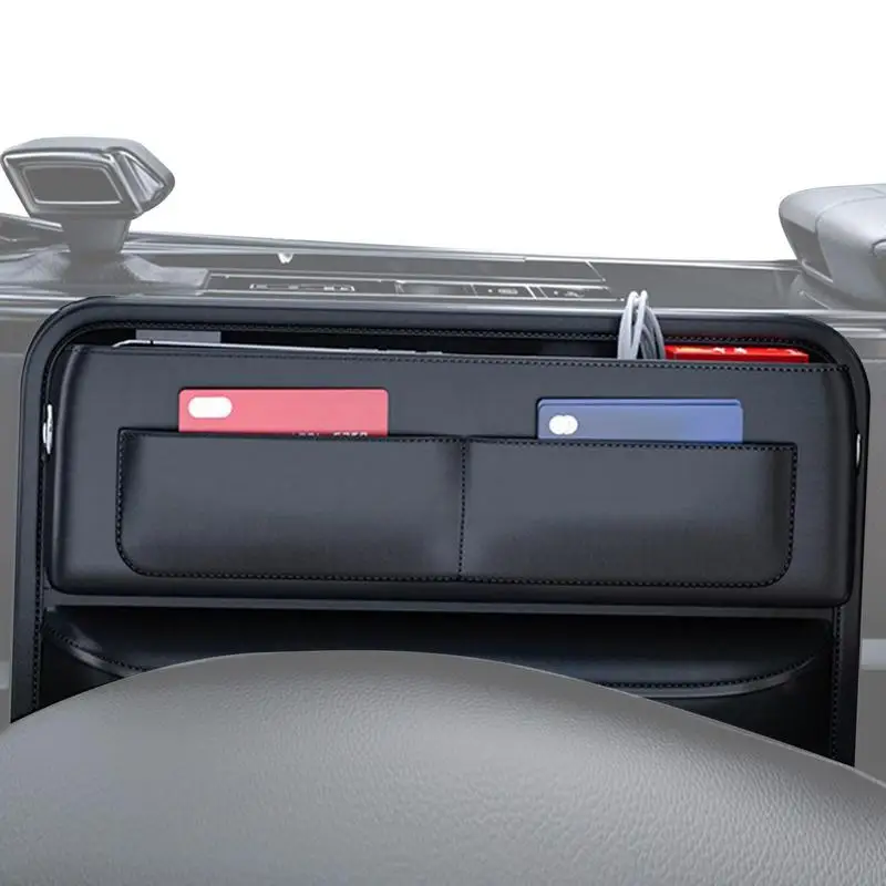 

Car Seat Gap Storage Box PU Leather Car Seat Gap Storage Box Universal Seat Gap Slit Box With Charging Hole Phone Bottle Keys