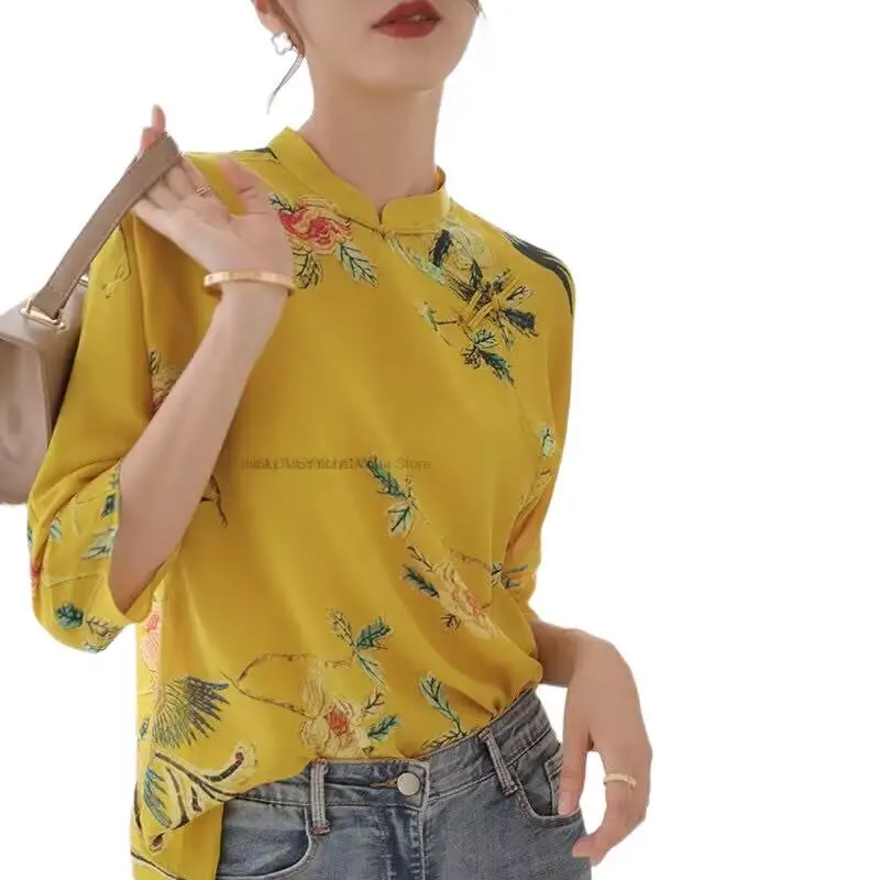 

Chinese Style Traditional Clothing Improved Cheongsam Top Oriental Retro Exquisite Printing Women Casual Loose Qipao Blouse