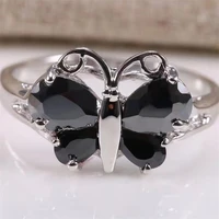 gu li exquisite black zircon butterfly ring for women wedding party fashion jewelry hand accessories size 6 10
