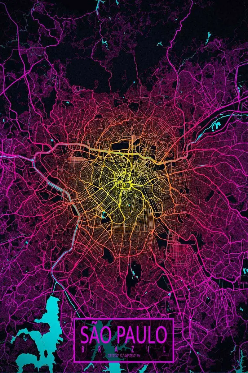 

Неоновая винтажная металлическая вывеска в виде карты города Сан-Паулу, Настенный декор, украшение для комнаты, неоновая вывеска для клуба, ...