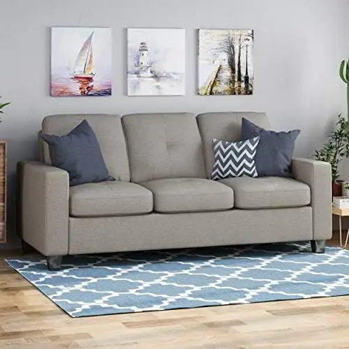 

Three Seater Sofa with Wood Legs, Beige and Natural Finish Nordic chair Room decor Futon couch Futons sofa Pillows for bedroom L