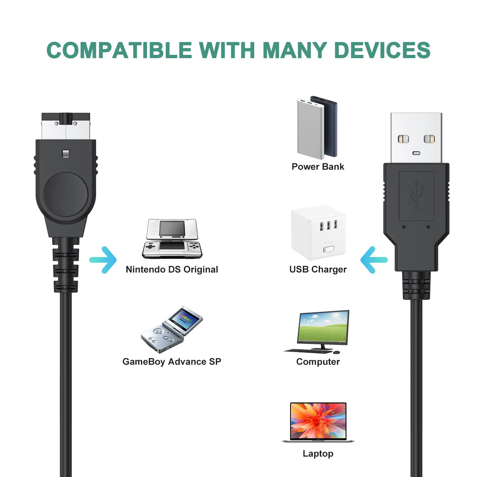 Фото 1,2 м USB-кабель для зарядки и передачи данных для Nintendo DS, оригинальный/игровой Boy Advance SP, зарядный кабель для зарядного устройства NDS/GBA SP №3
